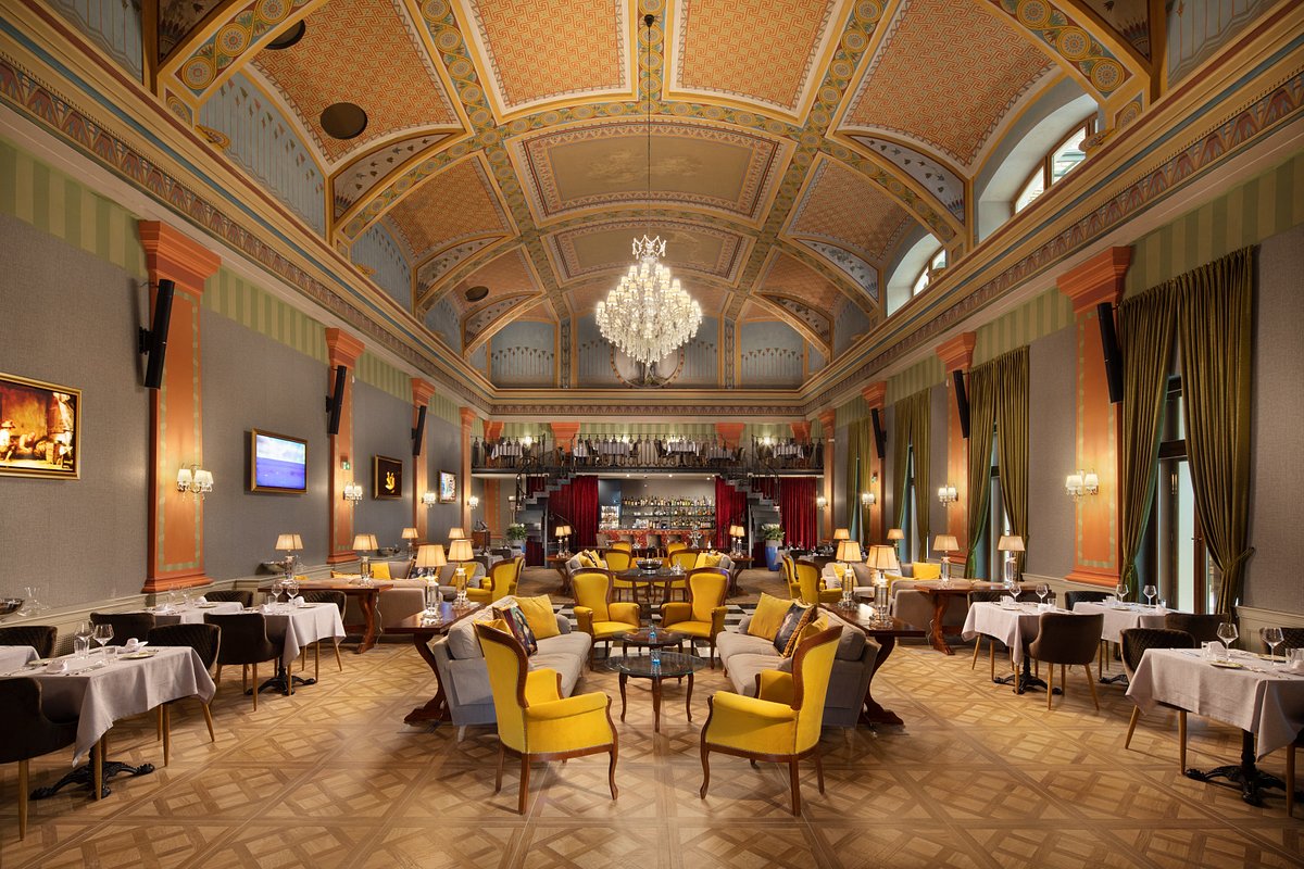 A small picture of the dining hall of Mystery Hotel, Budapest